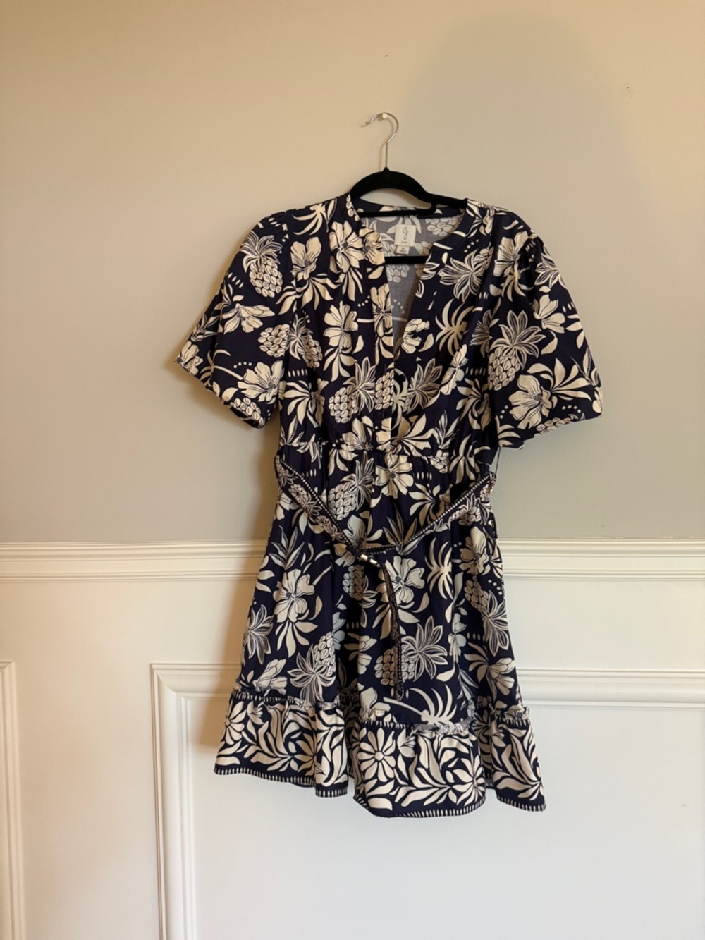 Floral Navy Wrap-Style Mini Dress with Tie Waist